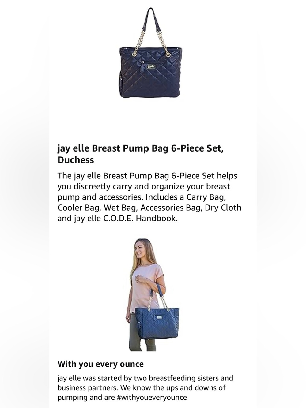 Jay Elle Duchess Quilted Navy Baby Breast Pump Bag w/ Gold Chain | 6-Piece Set - Picture 13 of 16